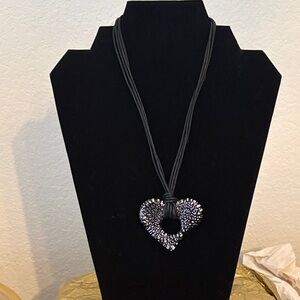 Glass Heart Pendant Necklace with Black